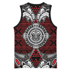 Red Aotearoa Taniko Motif Basketball Jersey Vintage Maori New Zealand Tribal Art Pattern - Aussie Hoodie