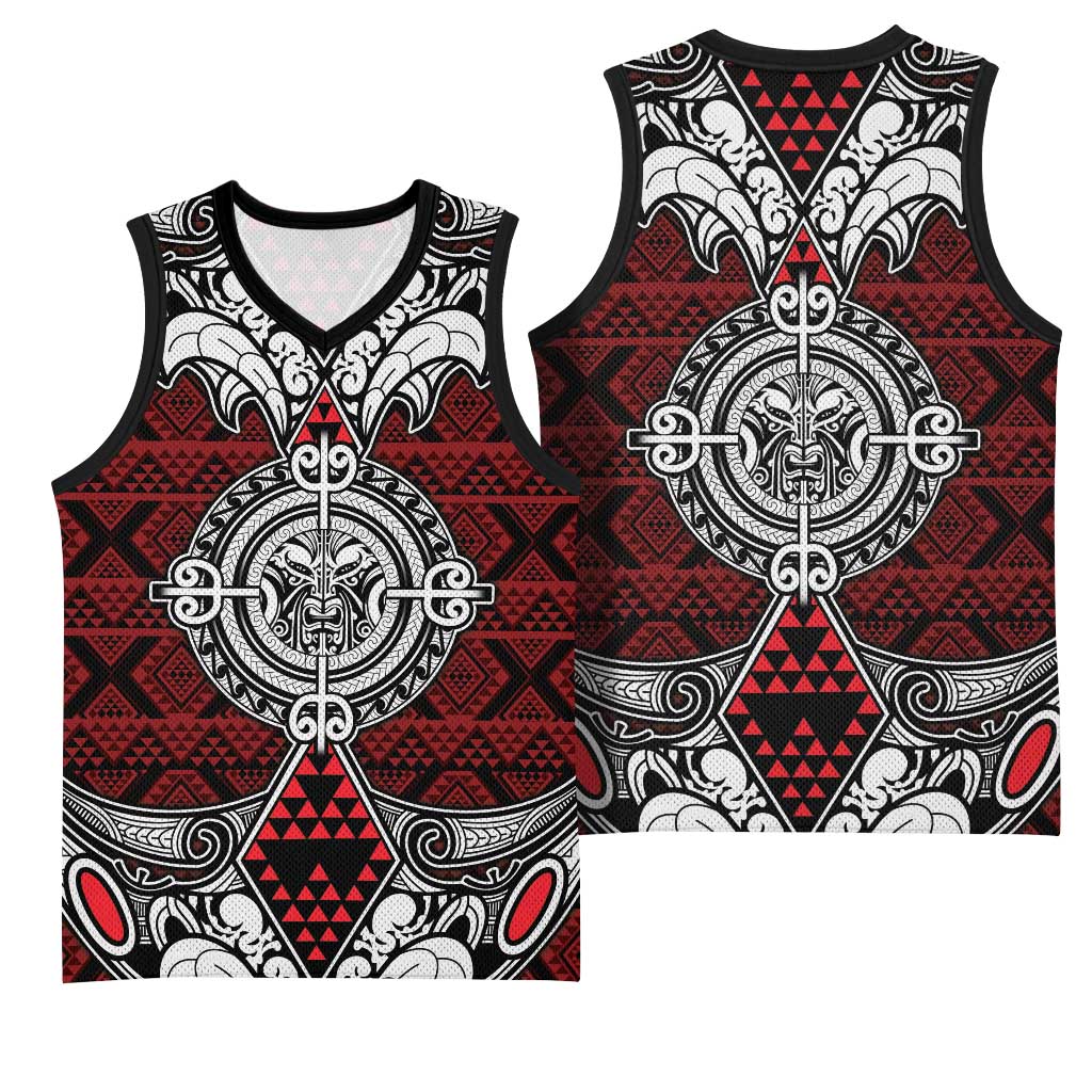 Red Aotearoa Taniko Motif Basketball Jersey Vintage Maori New Zealand Tribal Art Pattern - Aussie Hoodie