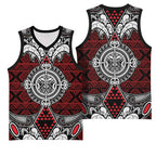 Red Aotearoa Taniko Motif Basketball Jersey Vintage Maori New Zealand Tribal Art Pattern - Aussie Hoodie