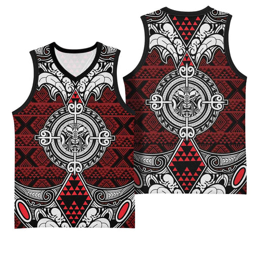Red Aotearoa Taniko Motif Basketball Jersey Vintage Maori New Zealand Tribal Art Pattern - Aussie Hoodie