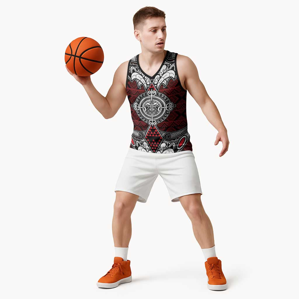 Red Aotearoa Taniko Motif Basketball Jersey Vintage Maori New Zealand Tribal Art Pattern - Aussie Hoodie