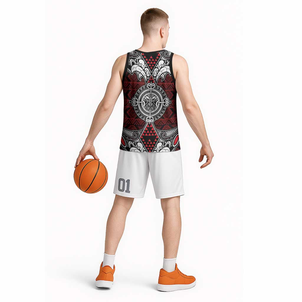Red Aotearoa Taniko Motif Basketball Jersey Vintage Maori New Zealand Tribal Art Pattern - Aussie Hoodie