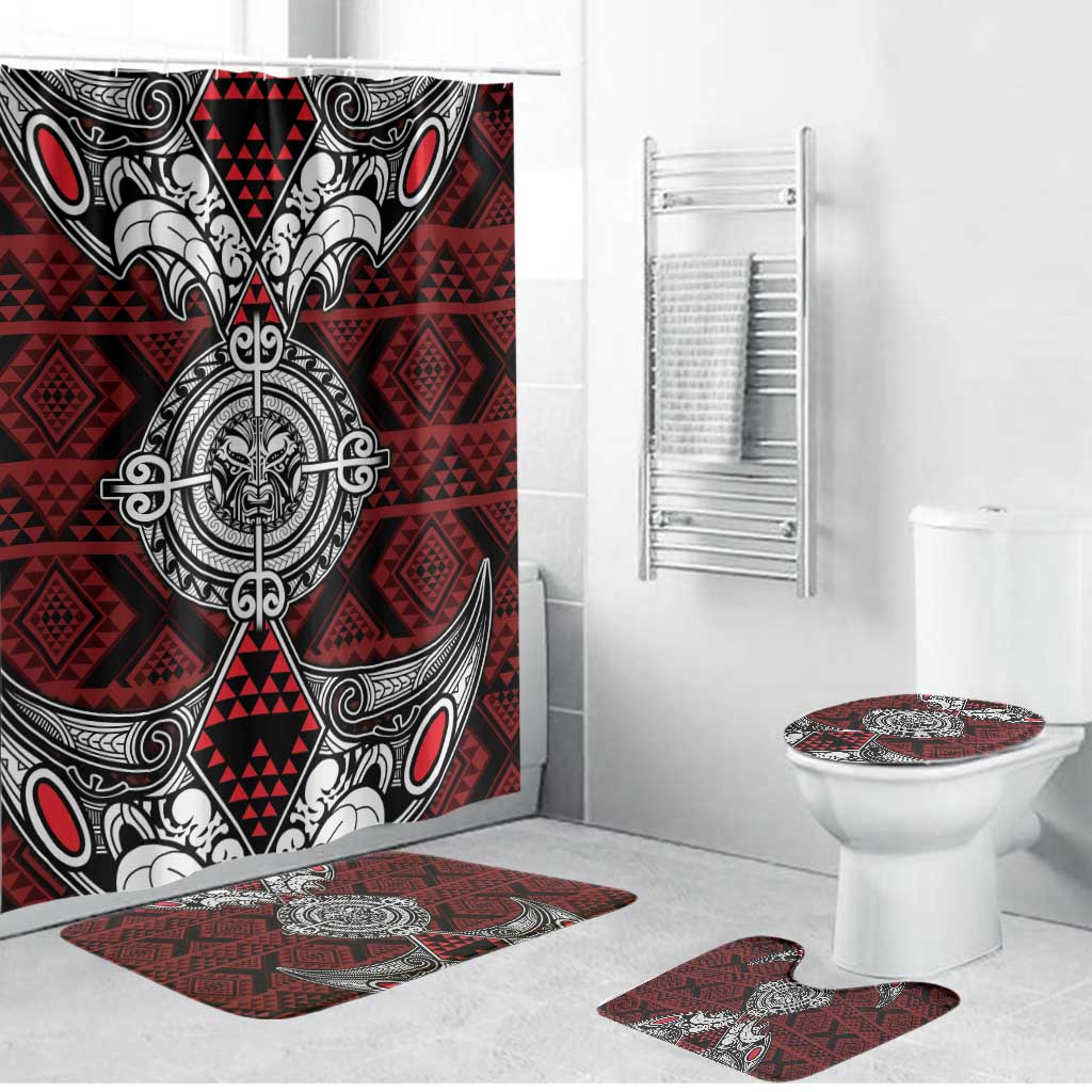 Red Aotearoa Taniko Motif Bathroom Set Vintage Maori New Zealand Tribal Art Pattern - Aussie Hoodie