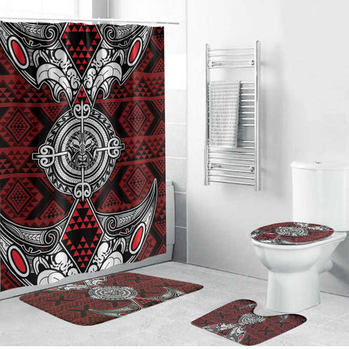 Red Aotearoa Taniko Motif Bathroom Set Vintage Maori New Zealand Tribal Art Pattern - Aussie Hoodie