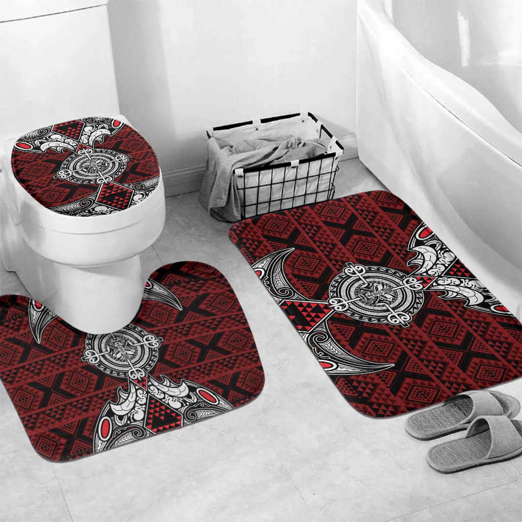 Red Aotearoa Taniko Motif Bathroom Set Vintage Maori New Zealand Tribal Art Pattern - Aussie Hoodie