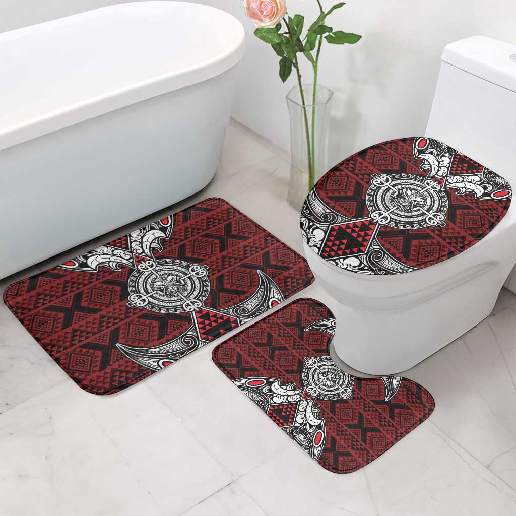 Red Aotearoa Taniko Motif Bathroom Set Vintage Maori New Zealand Tribal Art Pattern - Aussie Hoodie