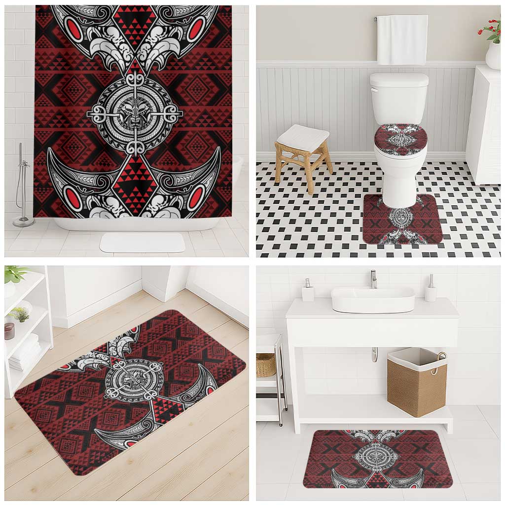 Red Aotearoa Taniko Motif Bathroom Set Vintage Maori New Zealand Tribal Art Pattern - Aussie Hoodie