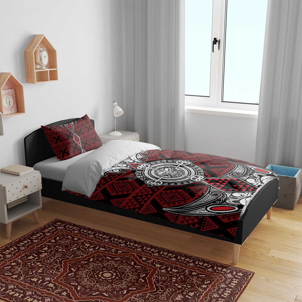 Red Aotearoa Taniko Motif Bedding Set Vintage Maori New Zealand Tribal Art Pattern