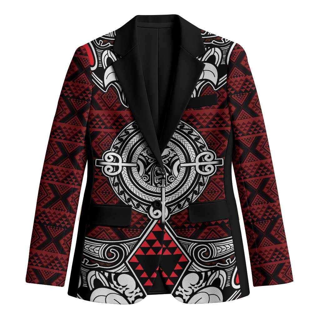 Red Aotearoa Taniko Motif Blazer Vintage Maori New Zealand Tribal Art Pattern - Aussie Hoodie