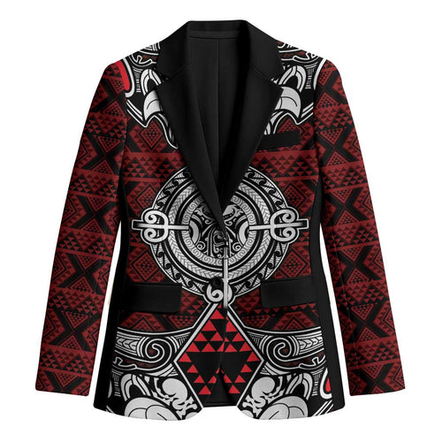 Red Aotearoa Taniko Motif Blazer Vintage Maori New Zealand Tribal Art Pattern - Aussie Hoodie