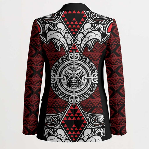 Red Aotearoa Taniko Motif Blazer Vintage Maori New Zealand Tribal Art Pattern - Aussie Hoodie
