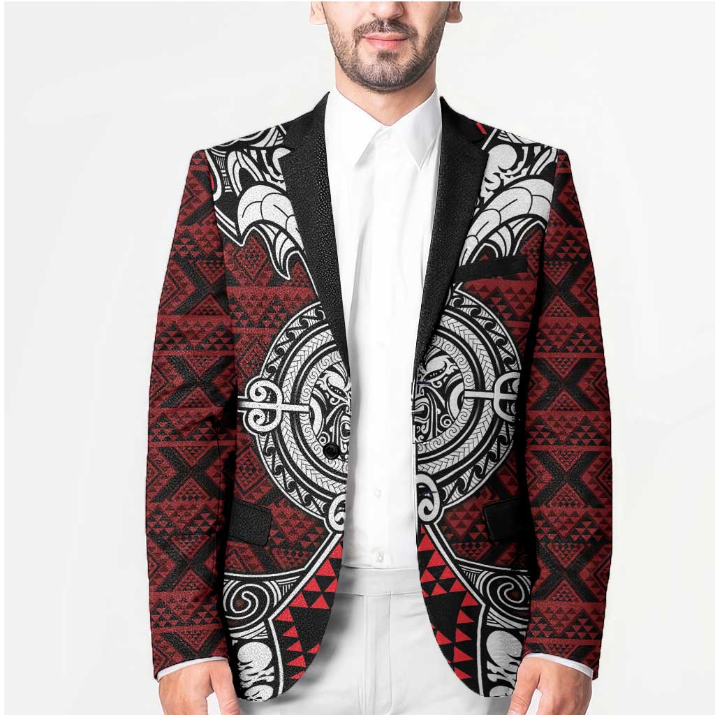 Red Aotearoa Taniko Motif Blazer Vintage Maori New Zealand Tribal Art Pattern - Aussie Hoodie