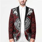 Red Aotearoa Taniko Motif Blazer Vintage Maori New Zealand Tribal Art Pattern - Aussie Hoodie