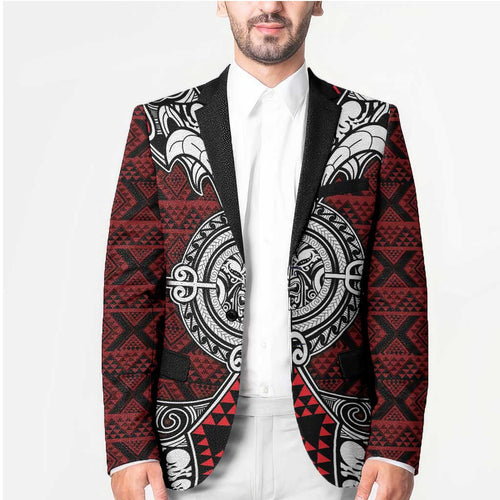 Red Aotearoa Taniko Motif Blazer Vintage Maori New Zealand Tribal Art Pattern - Aussie Hoodie