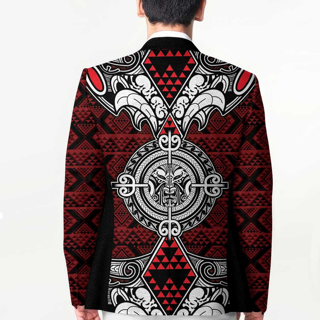 Red Aotearoa Taniko Motif Blazer Vintage Maori New Zealand Tribal Art Pattern - Aussie Hoodie