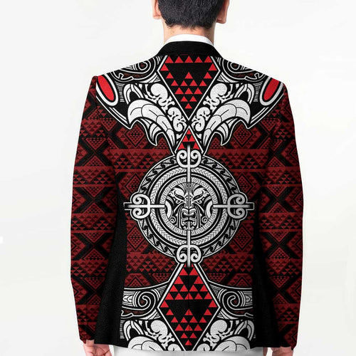 Red Aotearoa Taniko Motif Blazer Vintage Maori New Zealand Tribal Art Pattern - Aussie Hoodie