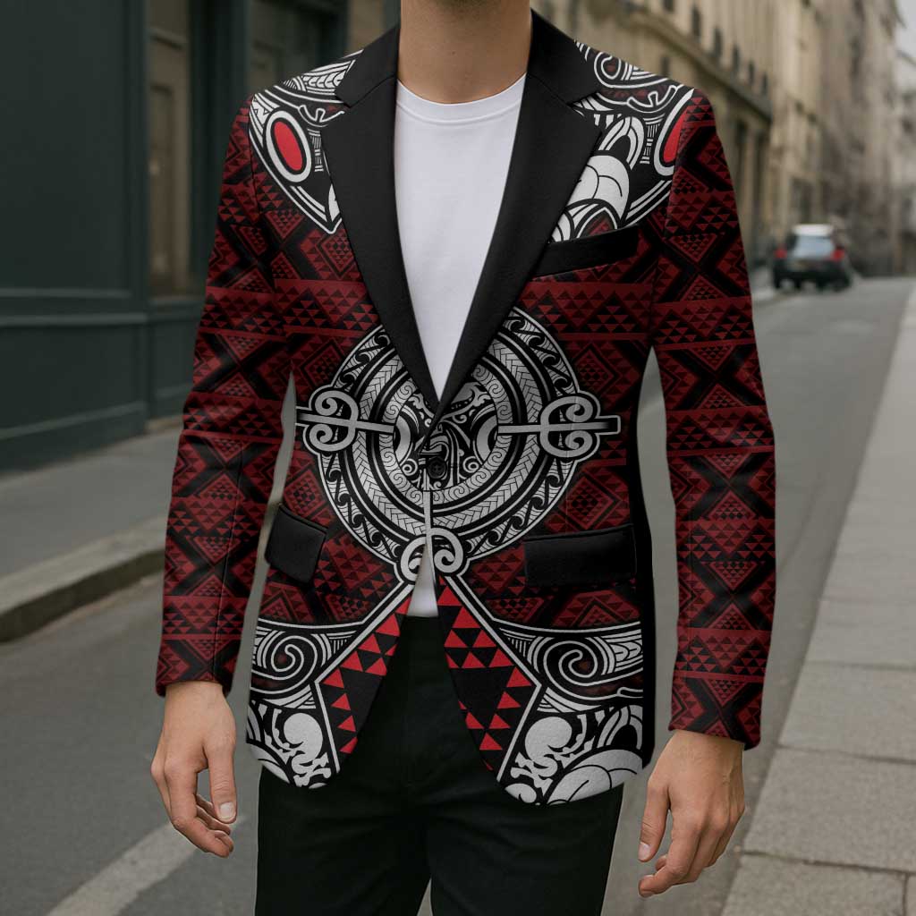 Red Aotearoa Taniko Motif Blazer Vintage Maori New Zealand Tribal Art Pattern - Aussie Hoodie
