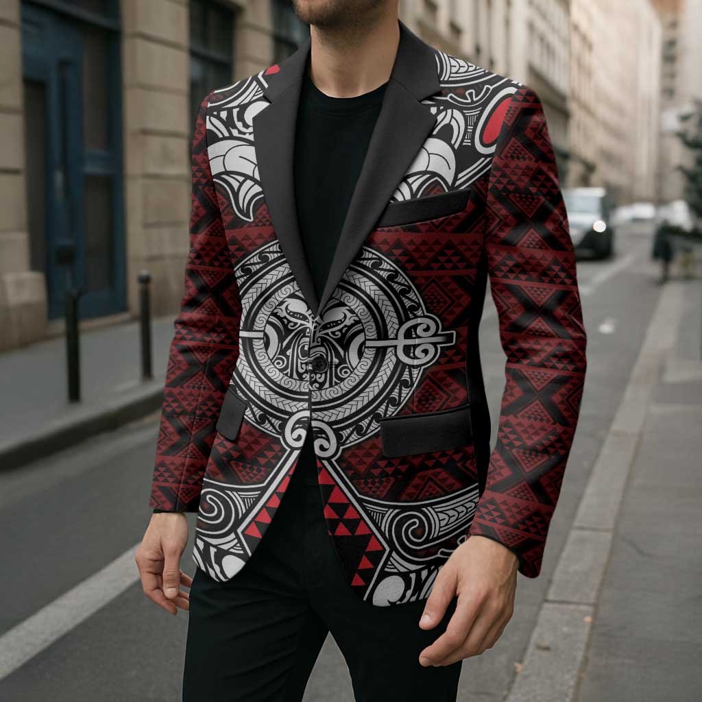 Red Aotearoa Taniko Motif Blazer Vintage Maori New Zealand Tribal Art Pattern - Aussie Hoodie
