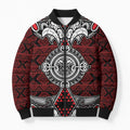 Red Aotearoa Taniko Motif Bomber Puffer Jacket Vintage Maori New Zealand Tribal Art Pattern - Aussie Hoodie
