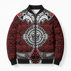 Red Aotearoa Taniko Motif Bomber Puffer Jacket Vintage Maori New Zealand Tribal Art Pattern - Aussie Hoodie