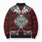 Red Aotearoa Taniko Motif Bomber Puffer Jacket Vintage Maori New Zealand Tribal Art Pattern - Aussie Hoodie
