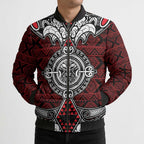 Red Aotearoa Taniko Motif Bomber Puffer Jacket Vintage Maori New Zealand Tribal Art Pattern - Aussie Hoodie