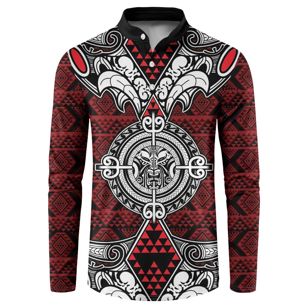Red Aotearoa Tanilo Motif Button Sweatshirt Vintage Maori New Zealand Tribal Art Pattern