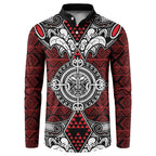 Red Aotearoa Tanilo Motif Button Sweatshirt Vintage Maori New Zealand Tribal Art Pattern