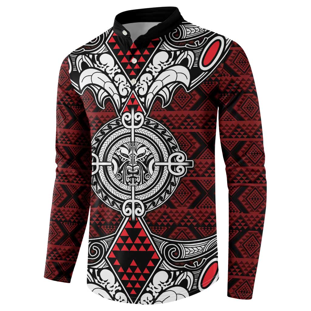 Red Aotearoa Tanilo Motif Button Sweatshirt Vintage Maori New Zealand Tribal Art Pattern