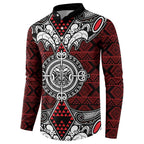 Red Aotearoa Tanilo Motif Button Sweatshirt Vintage Maori New Zealand Tribal Art Pattern
