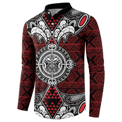 Red Aotearoa Tanilo Motif Button Sweatshirt Vintage Maori New Zealand Tribal Art Pattern