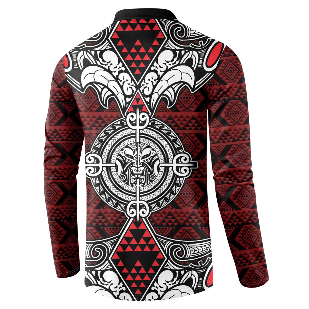 Red Aotearoa Tanilo Motif Button Sweatshirt Vintage Maori New Zealand Tribal Art Pattern