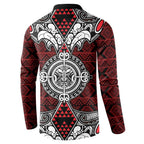 Red Aotearoa Tanilo Motif Button Sweatshirt Vintage Maori New Zealand Tribal Art Pattern