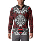 Red Aotearoa Tanilo Motif Button Sweatshirt Vintage Maori New Zealand Tribal Art Pattern