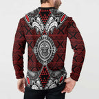 Red Aotearoa Tanilo Motif Button Sweatshirt Vintage Maori New Zealand Tribal Art Pattern