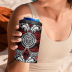 Red Aotearoa Taniko Motif 4 in 1 Can Cooler Tumbler Vintage Maori New Zealand Tribal Art Pattern