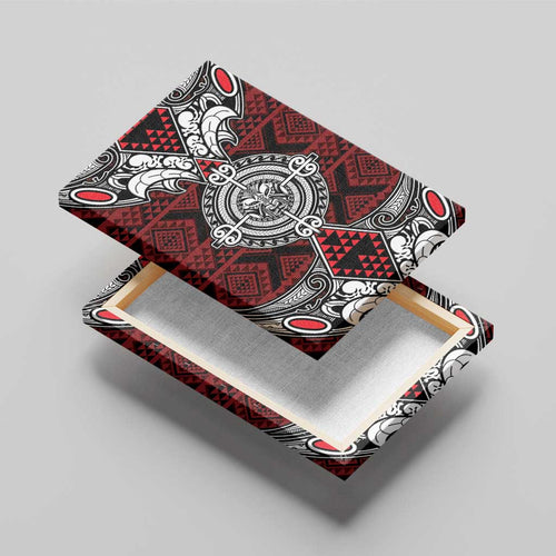 Red Aotearoa Taniko Motif Canvas Wall Art Vintage Maori New Zealand Tribal Art Pattern