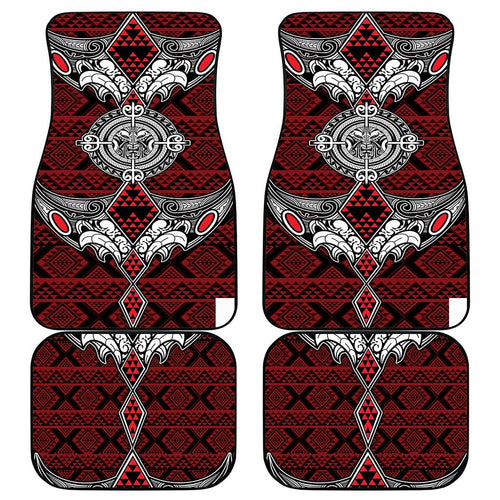 Red Aotearoa Taniko Motif Car Mats Vintage Maori New Zealand Tribal Art Pattern