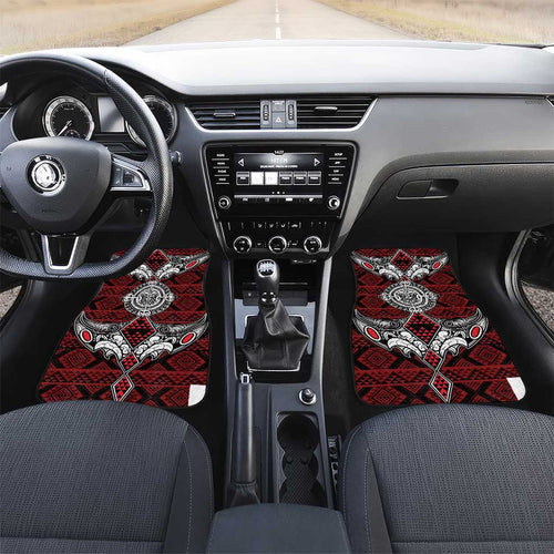 Red Aotearoa Taniko Motif Car Mats Vintage Maori New Zealand Tribal Art Pattern
