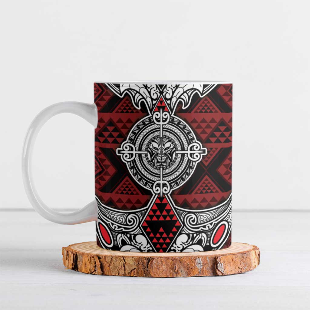 Red Aotearoa Taniko Motif Ceramic Mug Vintage Maori New Zealand Tribal Art Pattern - Aussie Hoodie