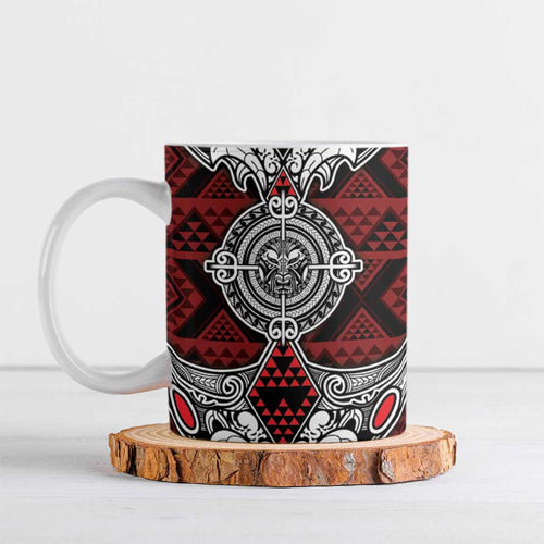 Red Aotearoa Taniko Motif Ceramic Mug Vintage Maori New Zealand Tribal Art Pattern - Aussie Hoodie