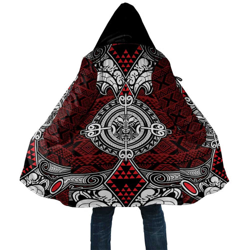 Red Aotearoa Taniko Motif Cloak Vintage Maori New Zealand Tribal Art Pattern - Aussie Hoodie