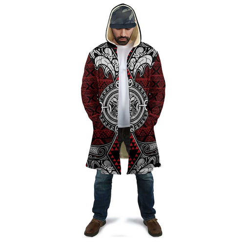 Red Aotearoa Taniko Motif Cloak Vintage Maori New Zealand Tribal Art Pattern - Aussie Hoodie
