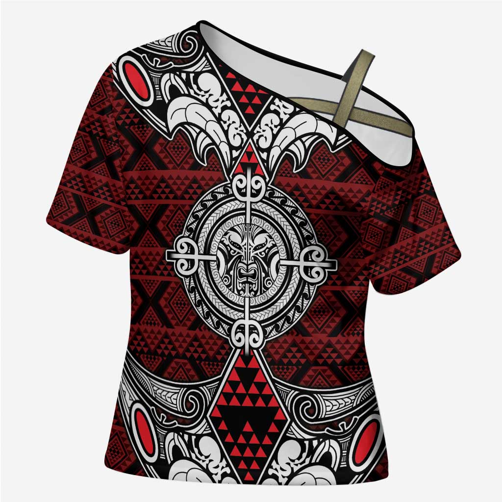 Red Aotearoa Taniko Motif Cross Shoulder Shirt Vintage Maori New Zealand Tribal Art Pattern - Aussie Hoodie