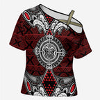 Red Aotearoa Taniko Motif Cross Shoulder Shirt Vintage Maori New Zealand Tribal Art Pattern - Aussie Hoodie