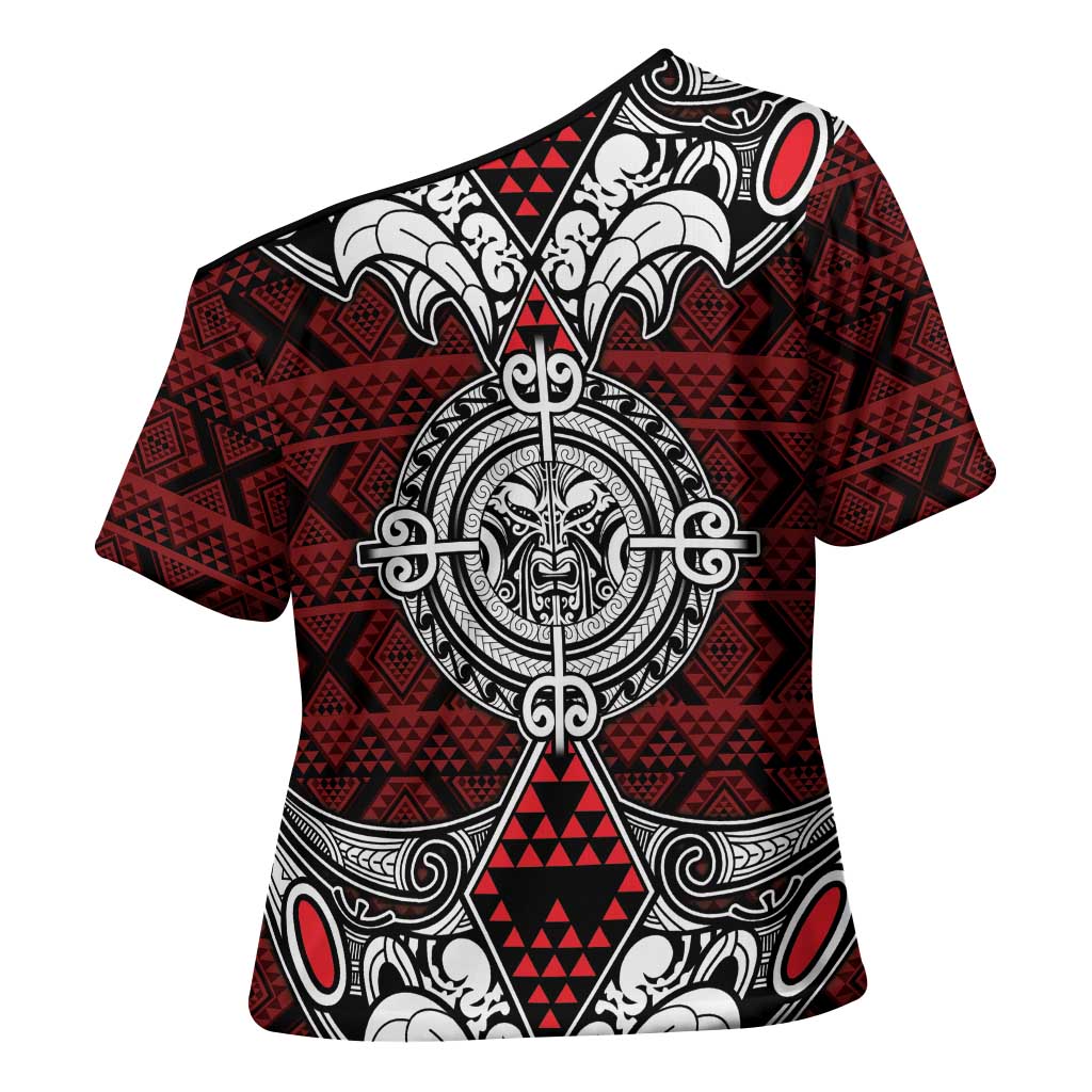 Red Aotearoa Taniko Motif Cross Shoulder Shirt Vintage Maori New Zealand Tribal Art Pattern - Aussie Hoodie