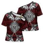 Red Aotearoa Taniko Motif Cross Shoulder Shirt Vintage Maori New Zealand Tribal Art Pattern - Aussie Hoodie