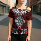 Red Aotearoa Taniko Motif Cross Shoulder Shirt Vintage Maori New Zealand Tribal Art Pattern - Aussie Hoodie