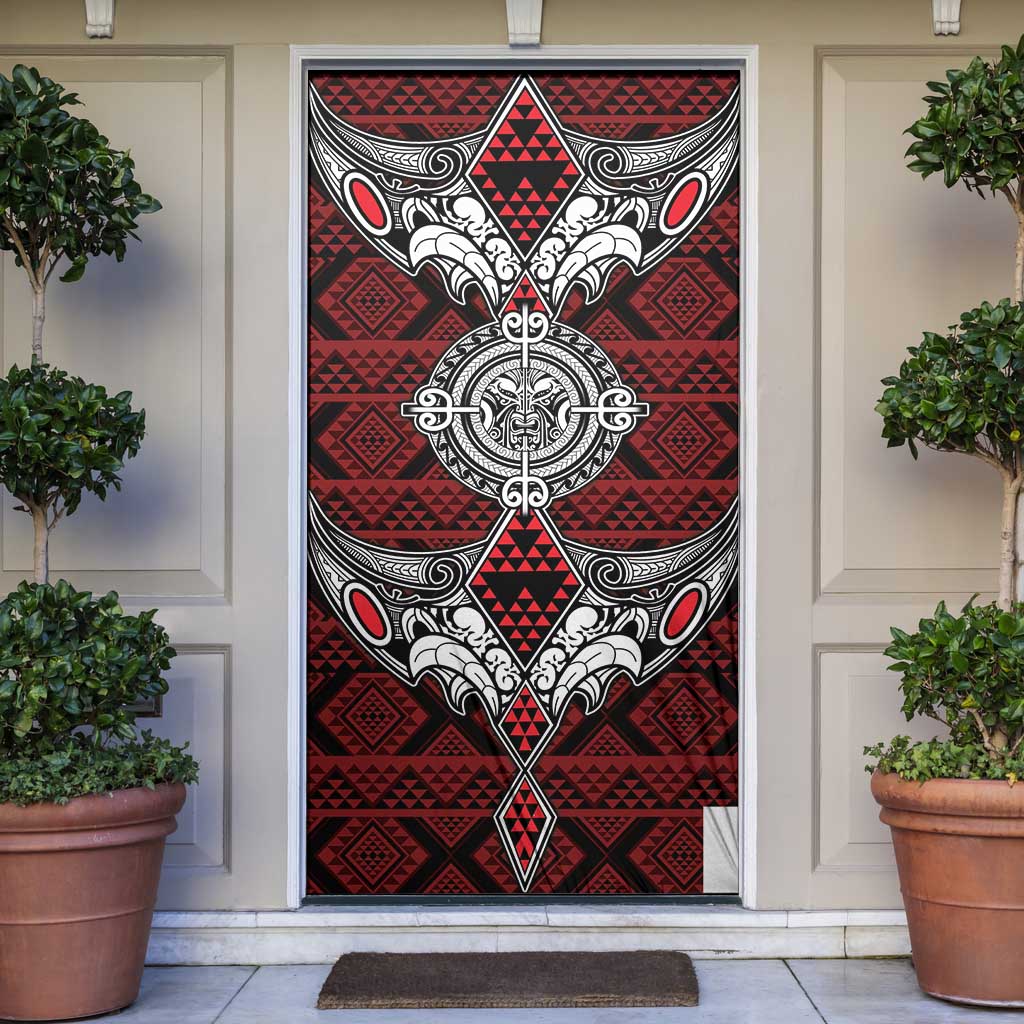 Red Aotearoa Taniko Motif Door Cover Vintage Maori New Zealand Tribal Art Pattern - Aussie Hoodie