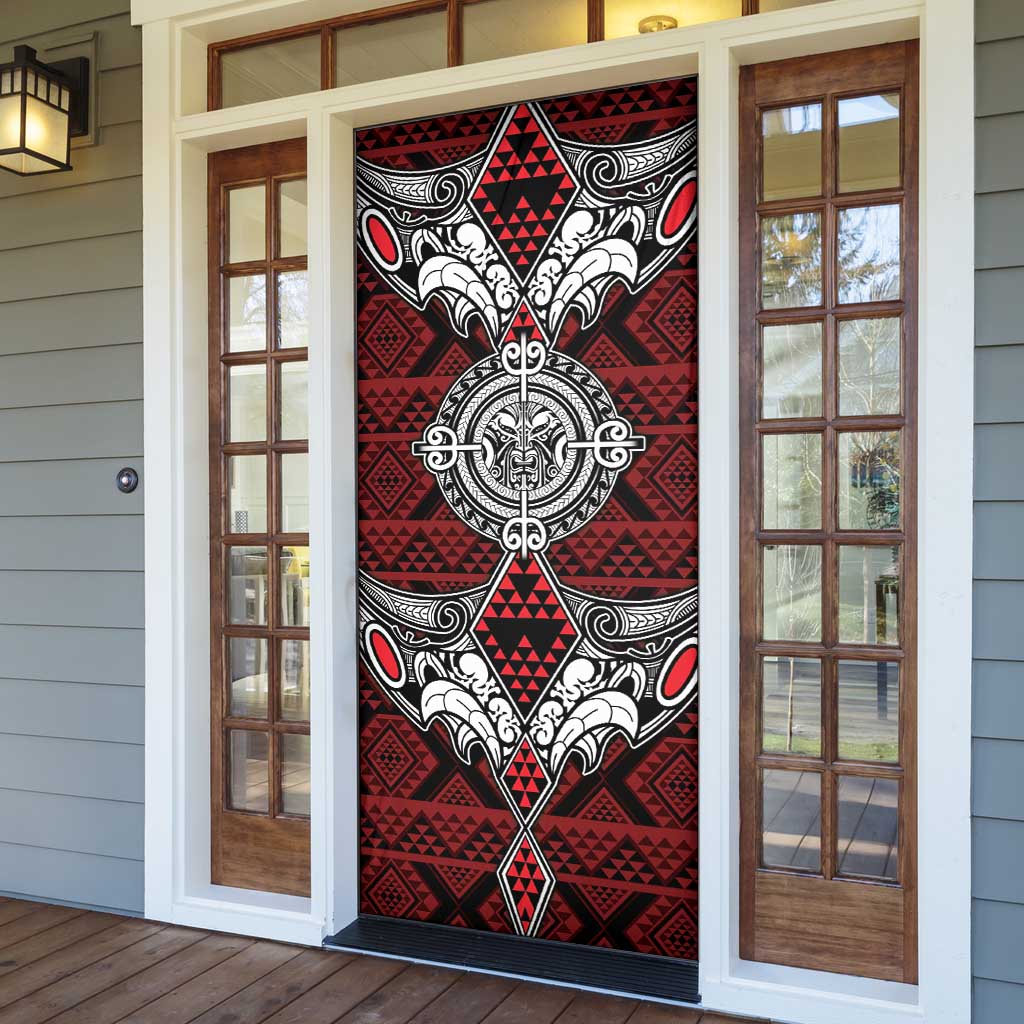 Red Aotearoa Taniko Motif Door Cover Vintage Maori New Zealand Tribal Art Pattern - Aussie Hoodie